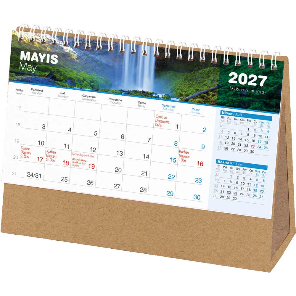 Taslama Taşıyıcılı Şelale Masa Takvimi Kraft -03200, Detay Görünüm