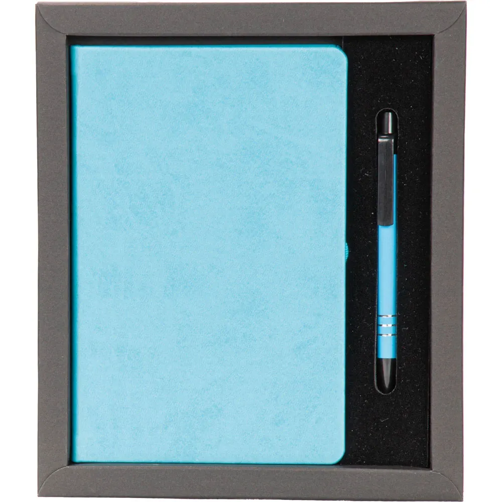 Termo Deri Defter ve Metal Kalemli Hediyelik Set -03337 Turkuaz Kutu Detayı