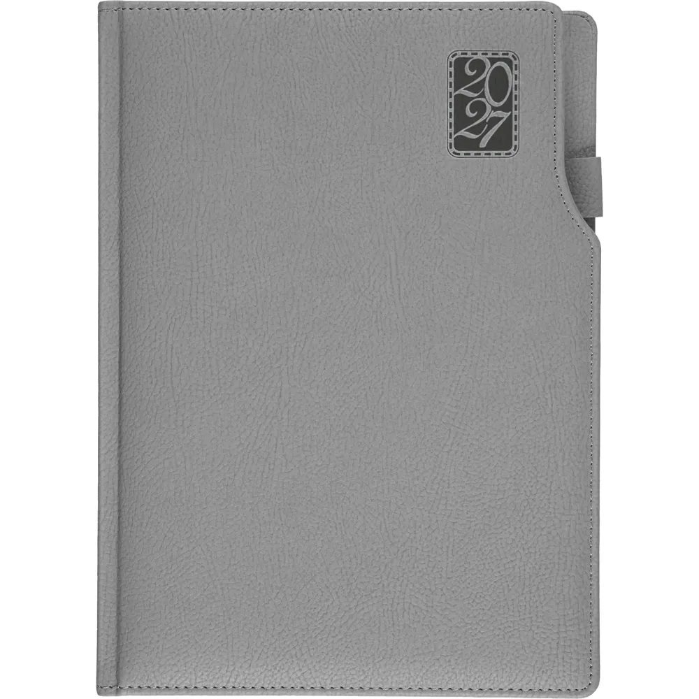 Termo Deri Kalem Tutuculu Günlük Ajanda 17x24 cm -03342 Gri Perspektif Görünüm