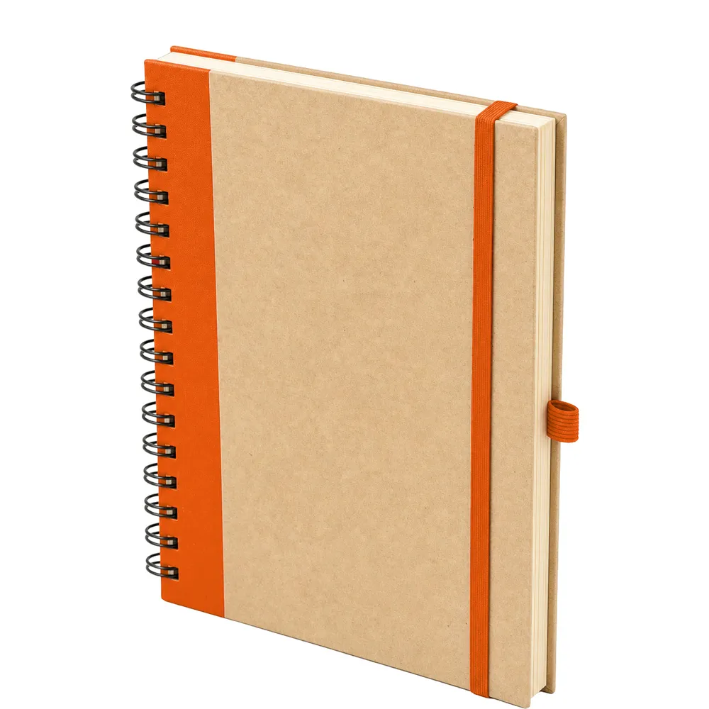 Taslama Kapak Kalem Tutuculu Spiralli Not Defteri -03500, Turuncu, 16 x 21,5 cm Açılı Görünüm