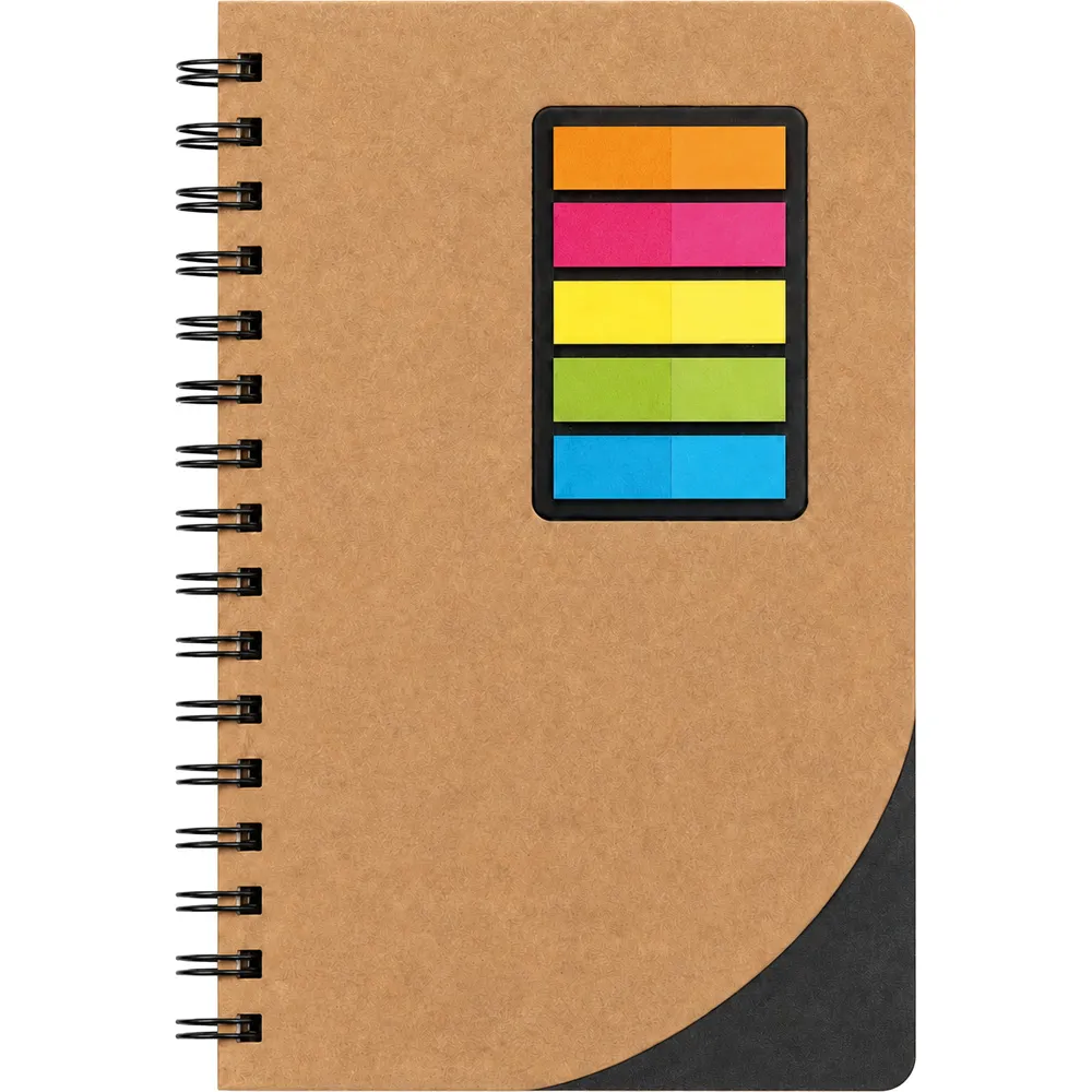 Kraft Kapak Yapışkanlı Notluklu Spiralli Defter -03506, 12 x 20,5 cm Notluk ve Spiral Detayı