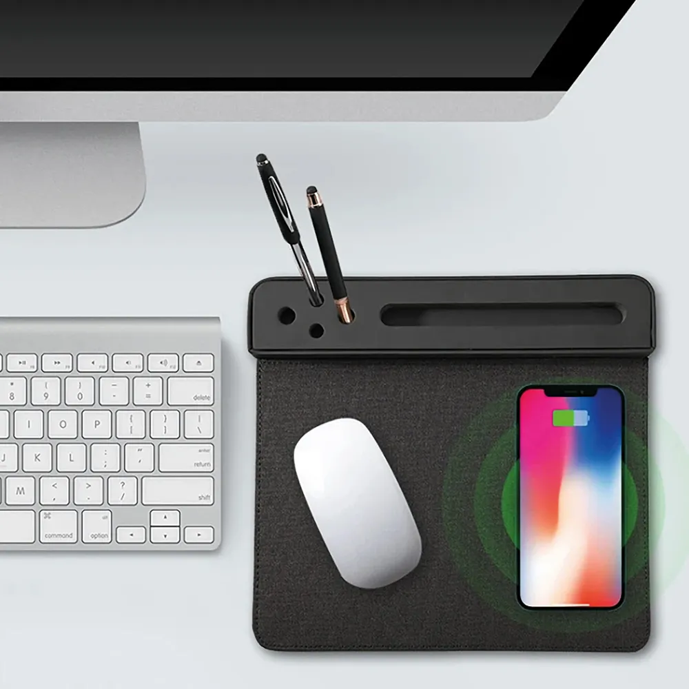 Kalemlik ve Telefon Standlı PU Deri Wireless Şarjlı MousePad -03685 Masaüstü Kullanımı