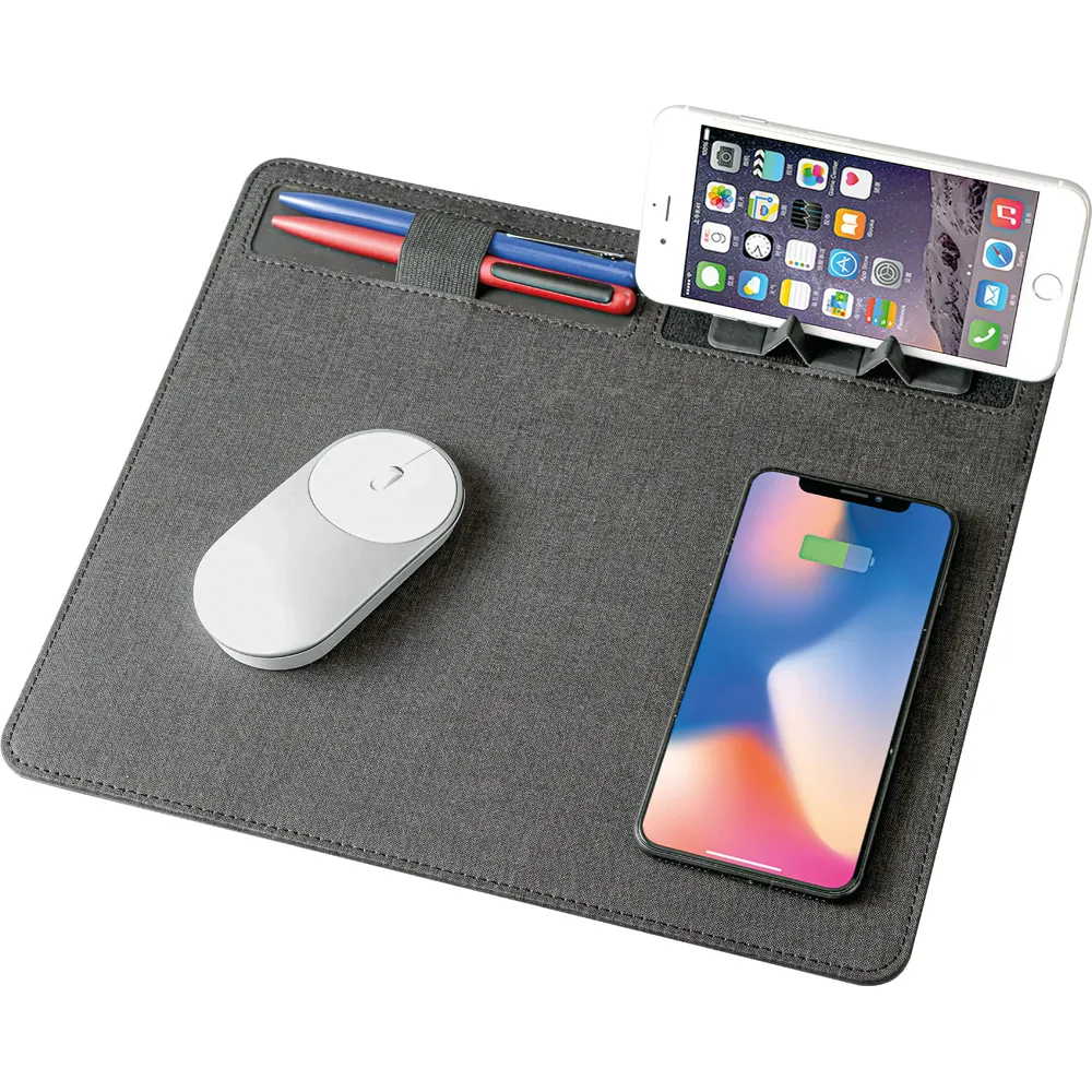 PU Deri Kalemlik ve Telefon Standlı Wireless Şarjlı MousePad -03686 Masada Kullanım Detayı