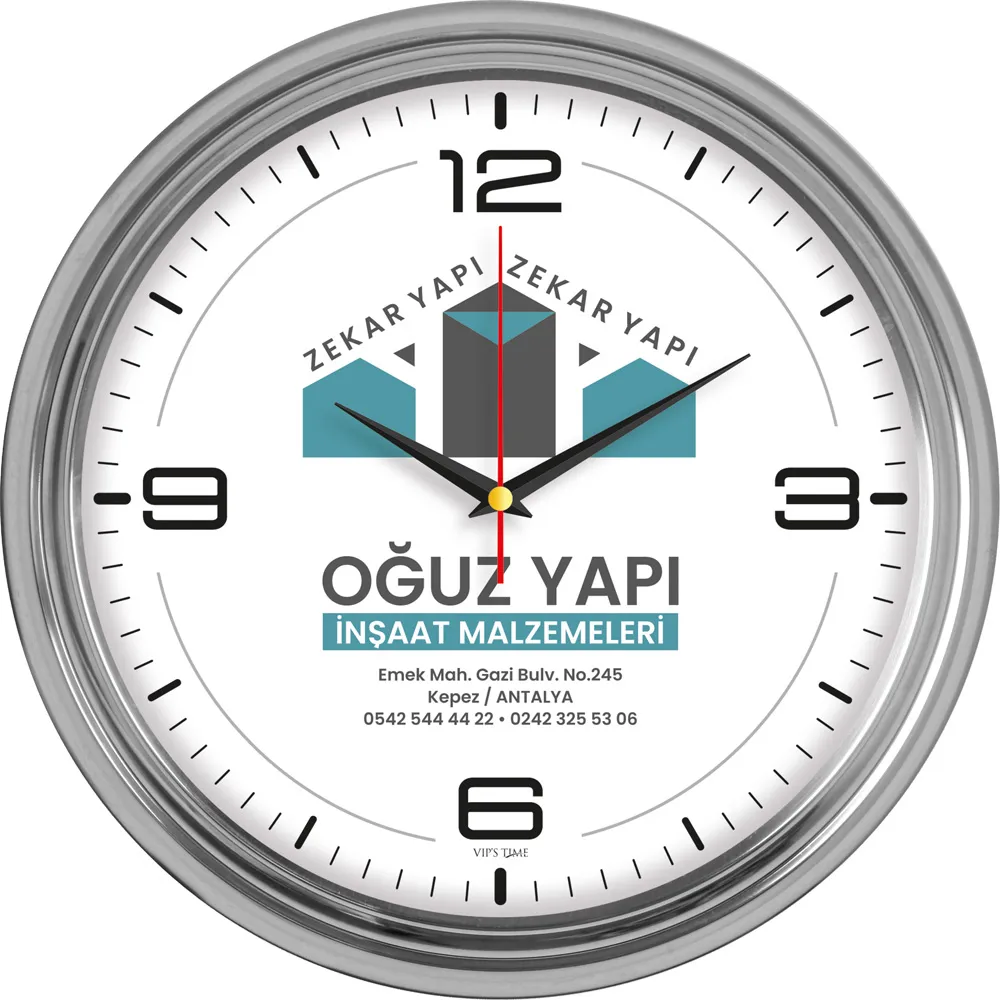 Akar Saniyeli Paslanmaz Metal Duvar Saati -04017, Ø 33 cm Paslanmaz Çerçeve