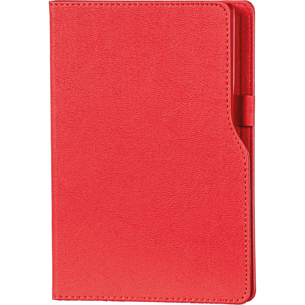 Termo Deri Kalem Tutuculu Renkli Kenar Tarihsiz Defter -04059, Kırmızı, 14,5 x 21 cm