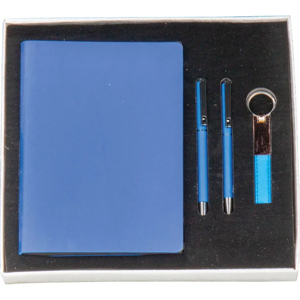 Cilt Bezi Kutulu Defter Kalem Anahtarlık Hediyelik Set -04071, Lacivert Set Detayı