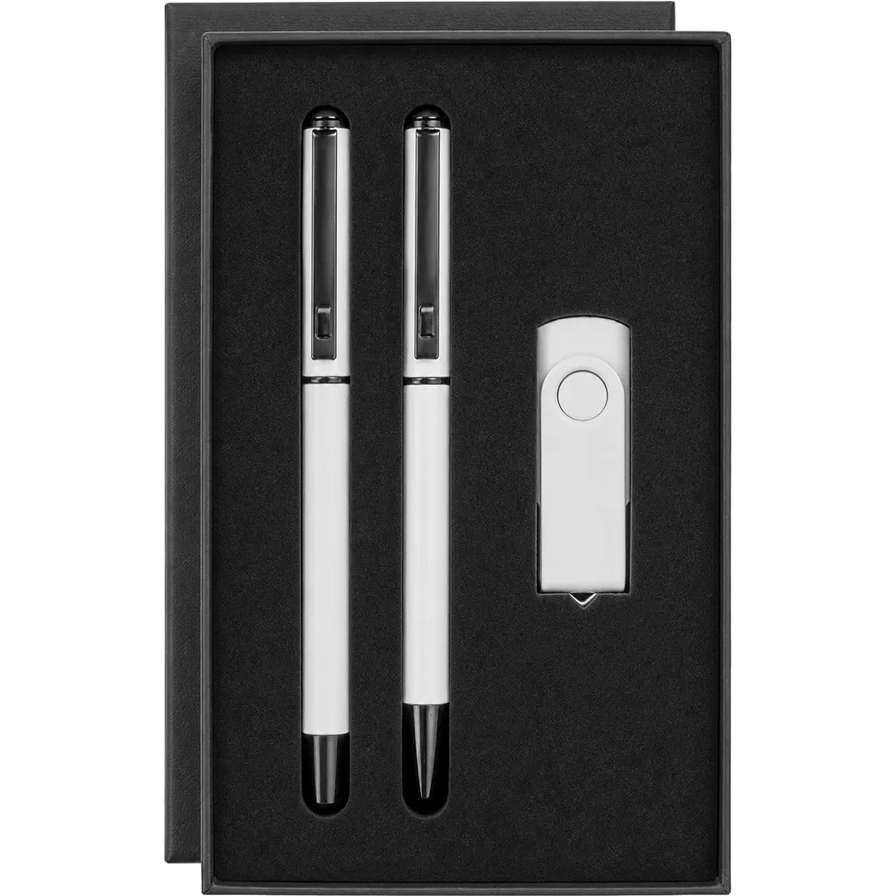 Metal USB ve Çift Kalemli Taslama Kutulu Hediye Seti -03175, Beyaz, 16 GB
