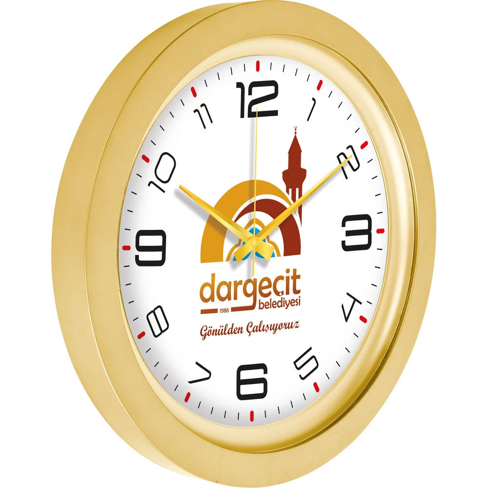 Logo Baskılı Promosyon Metalize Duvar Saati Altın V30-741-A - 741 a