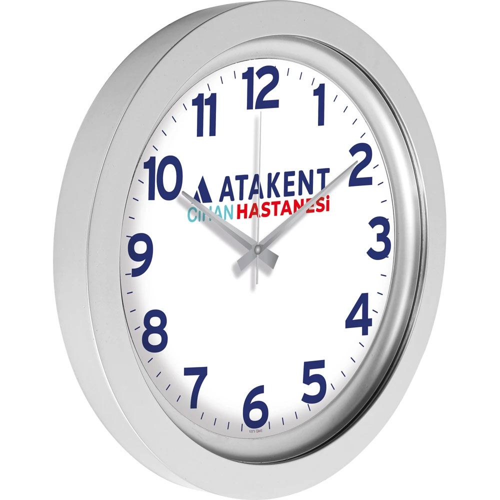 Logo Baskılı Promosyon Metalize Duvar Saati Gümüş V30-741-G - 741 g