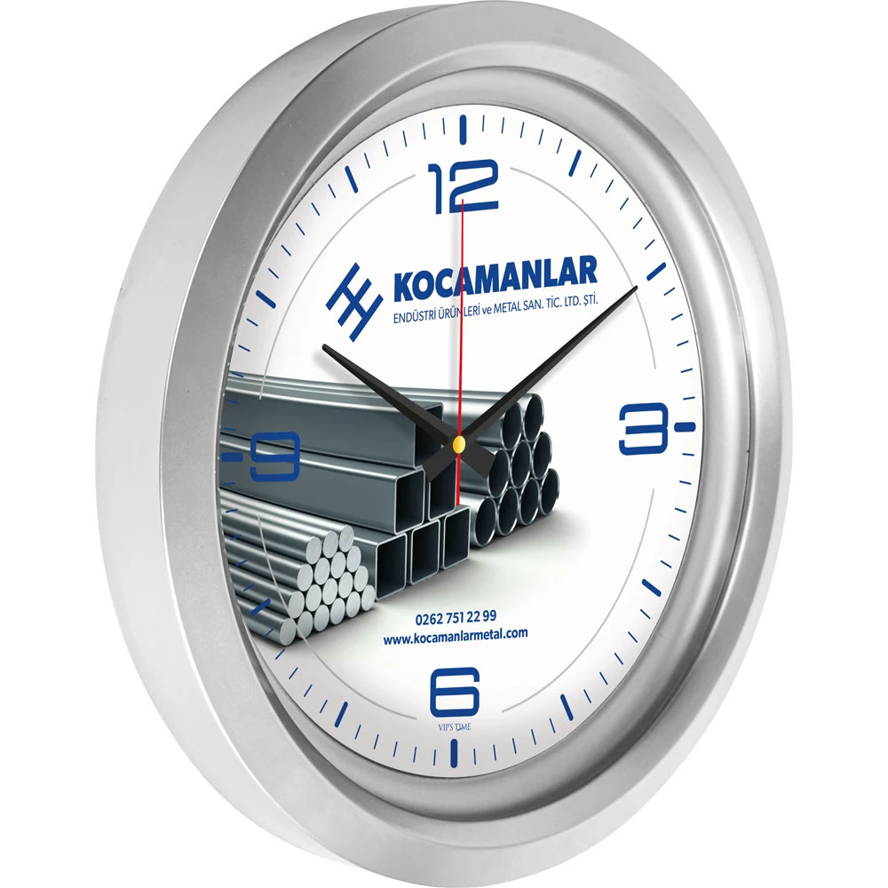 Logo Baskılı Promosyon Metalize Duvar Saati Gümüş V30-742-G - 742 g