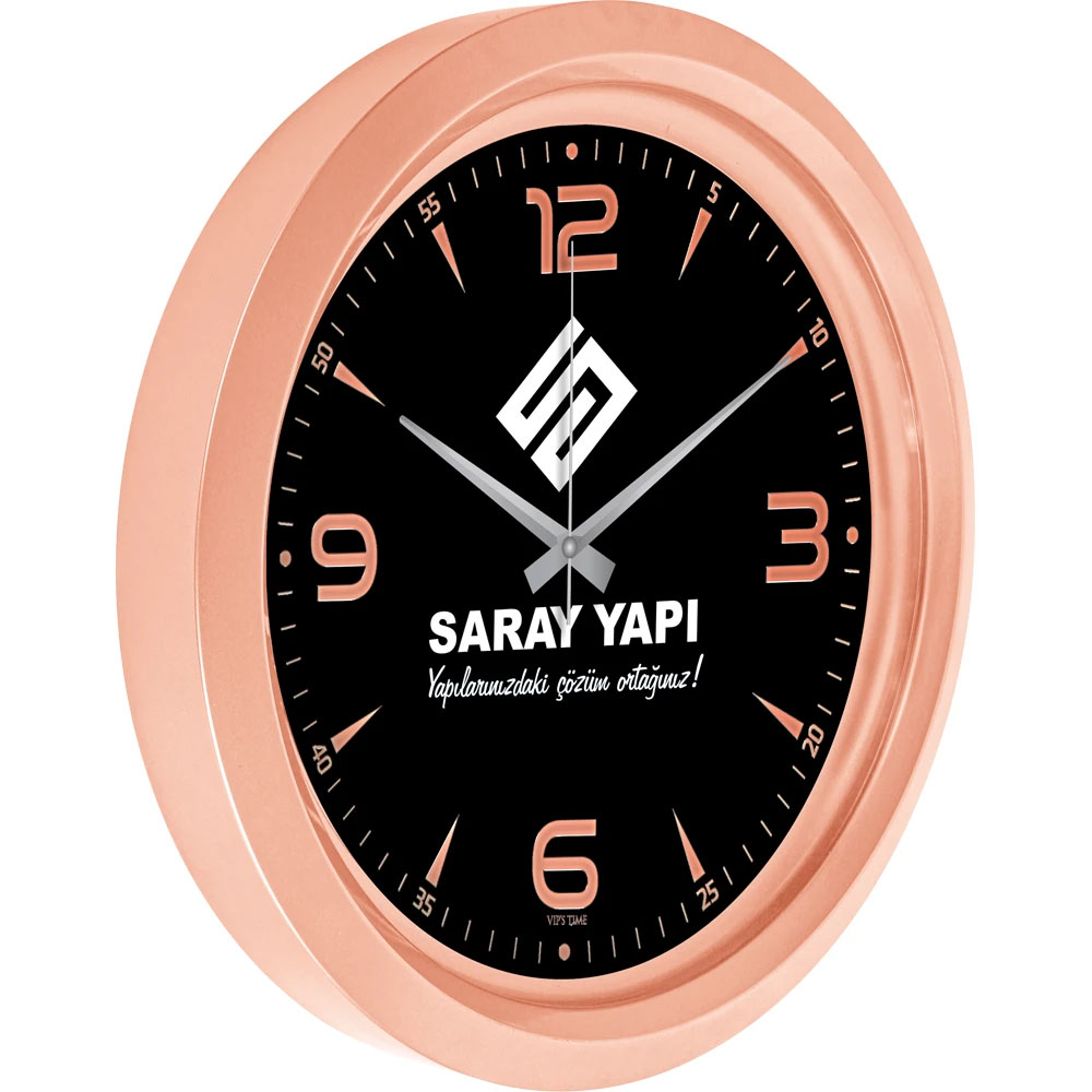 Logo Baskılı Promosyon Metalize Duvar Saati Bronz V30-743-B - 743 b