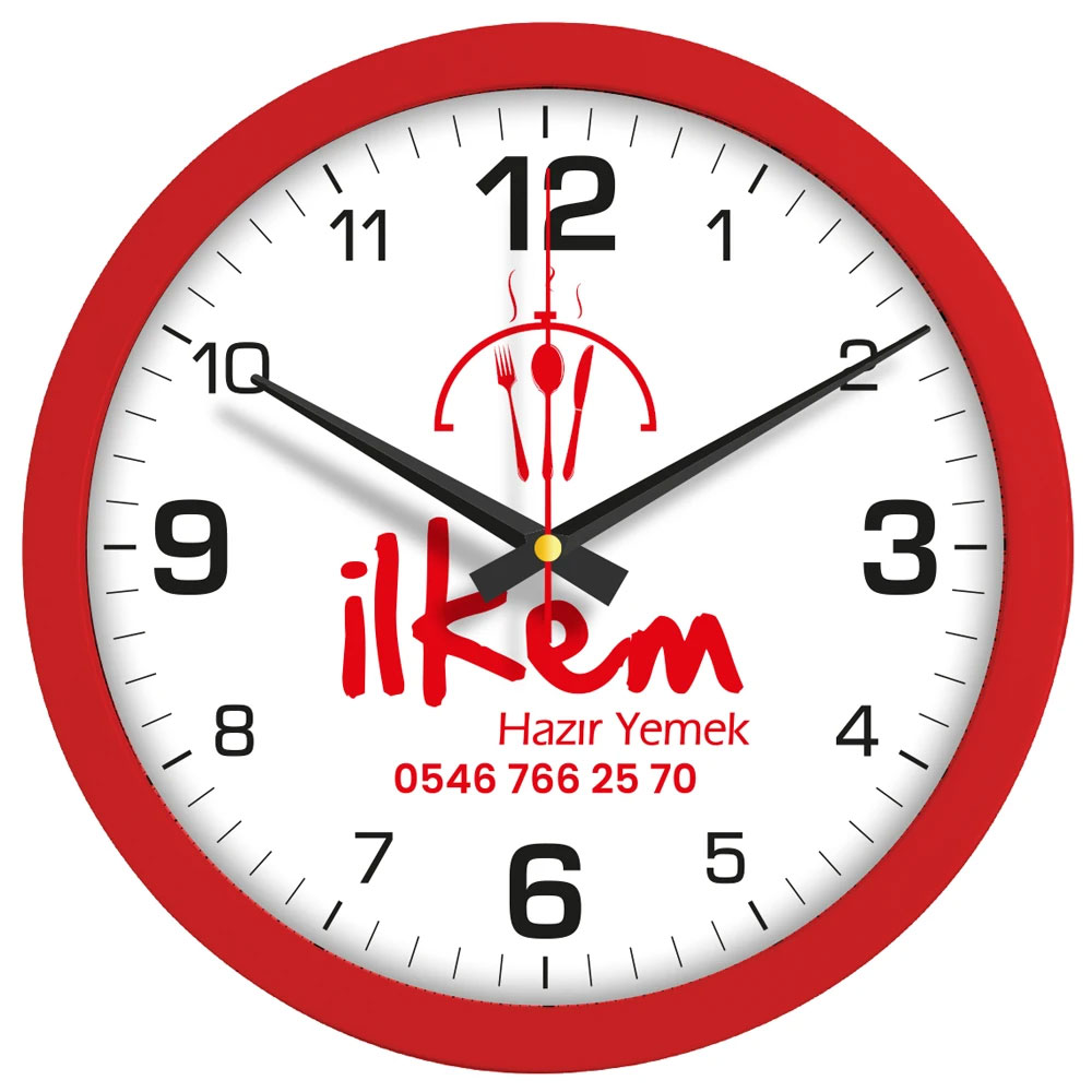 Logo Baskılı Promosyon Plastik Duvar Saati Kırmızı V30-333-K - 334 kirmizi