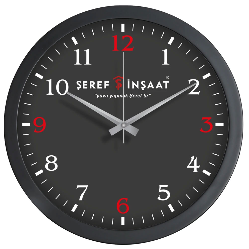 Logo Baskılı Promosyon Plastik Duvar Saati Siyah V30-333-S - 334 siyah