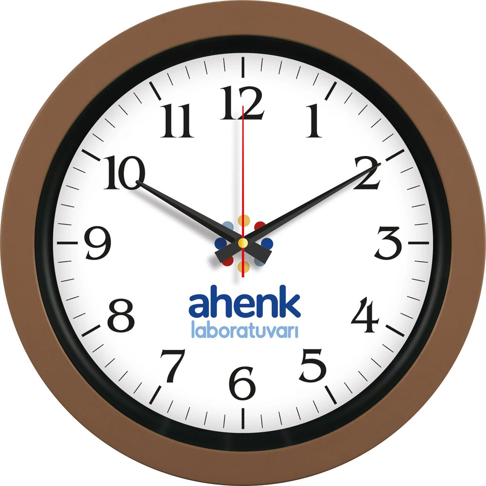 Logo Baskılı Promosyon Plastik Duvar Saati Kahverengi V30-346-KH - v30 346 kahverengi