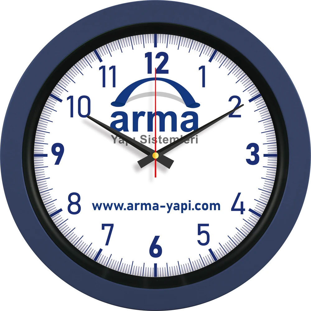Logo Baskılı Promosyon Plastik Duvar Saati Lacivert V30-346-L - v30 346 lacivert